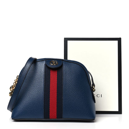 Gucci Textured Dollar Calfskin Web Small Ophidia Dome Shoulder Bag Blue Agata 10 of 10