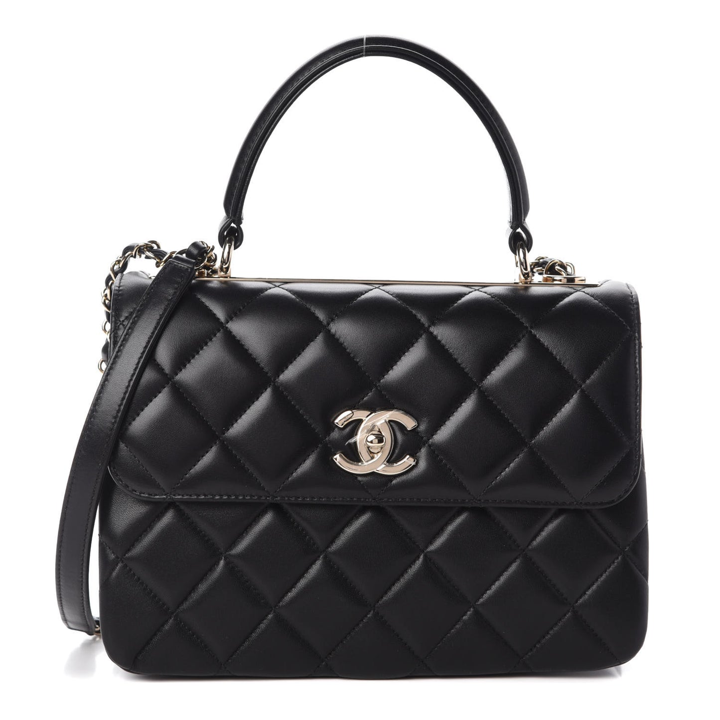 Lambskin Quilted Small Trendy CC Dual Handle Flap Bag Black
