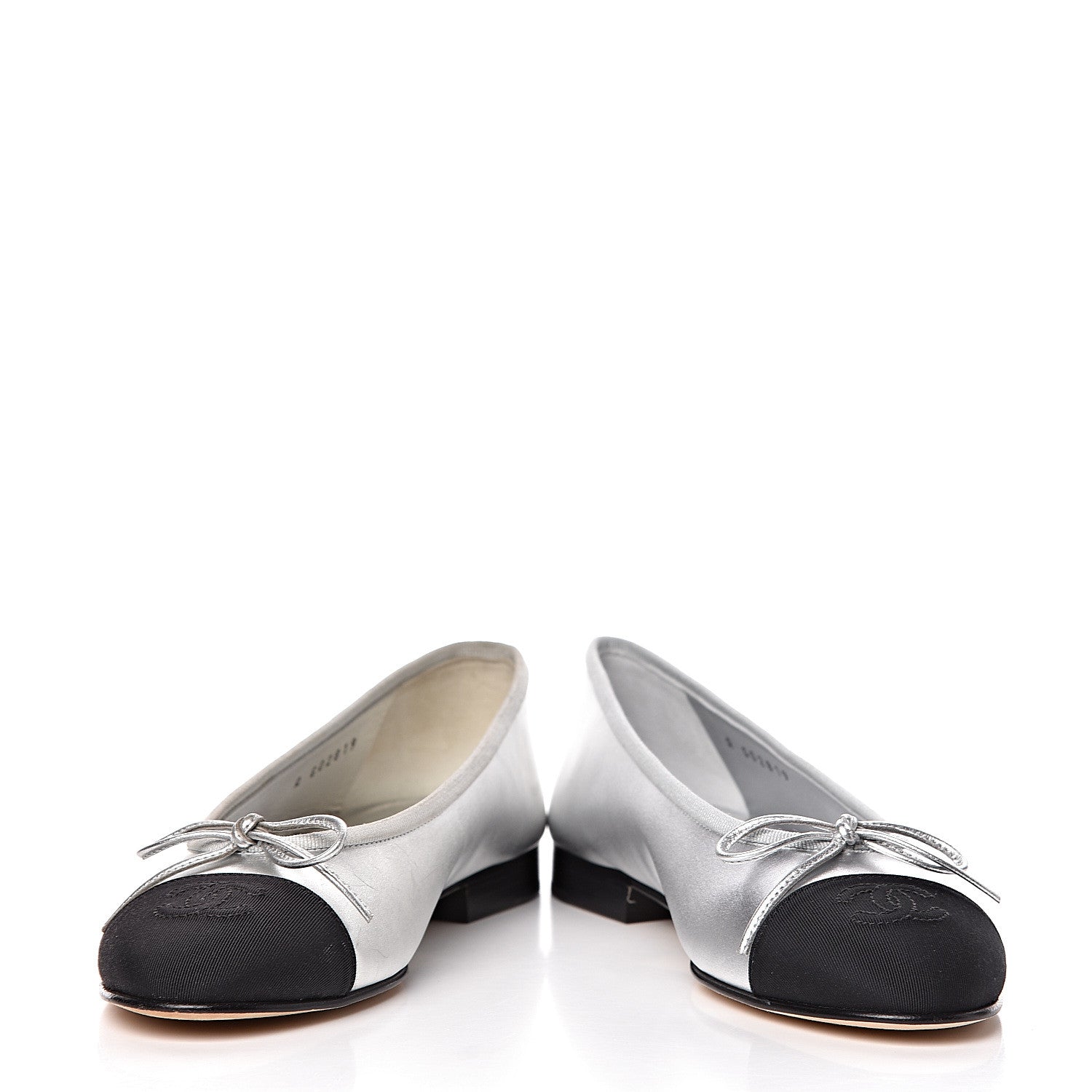 Chanel Laminated Lambskin Grosgrain Cap Toe CC Ballerina Flats 36 Silver Black 14 of 16