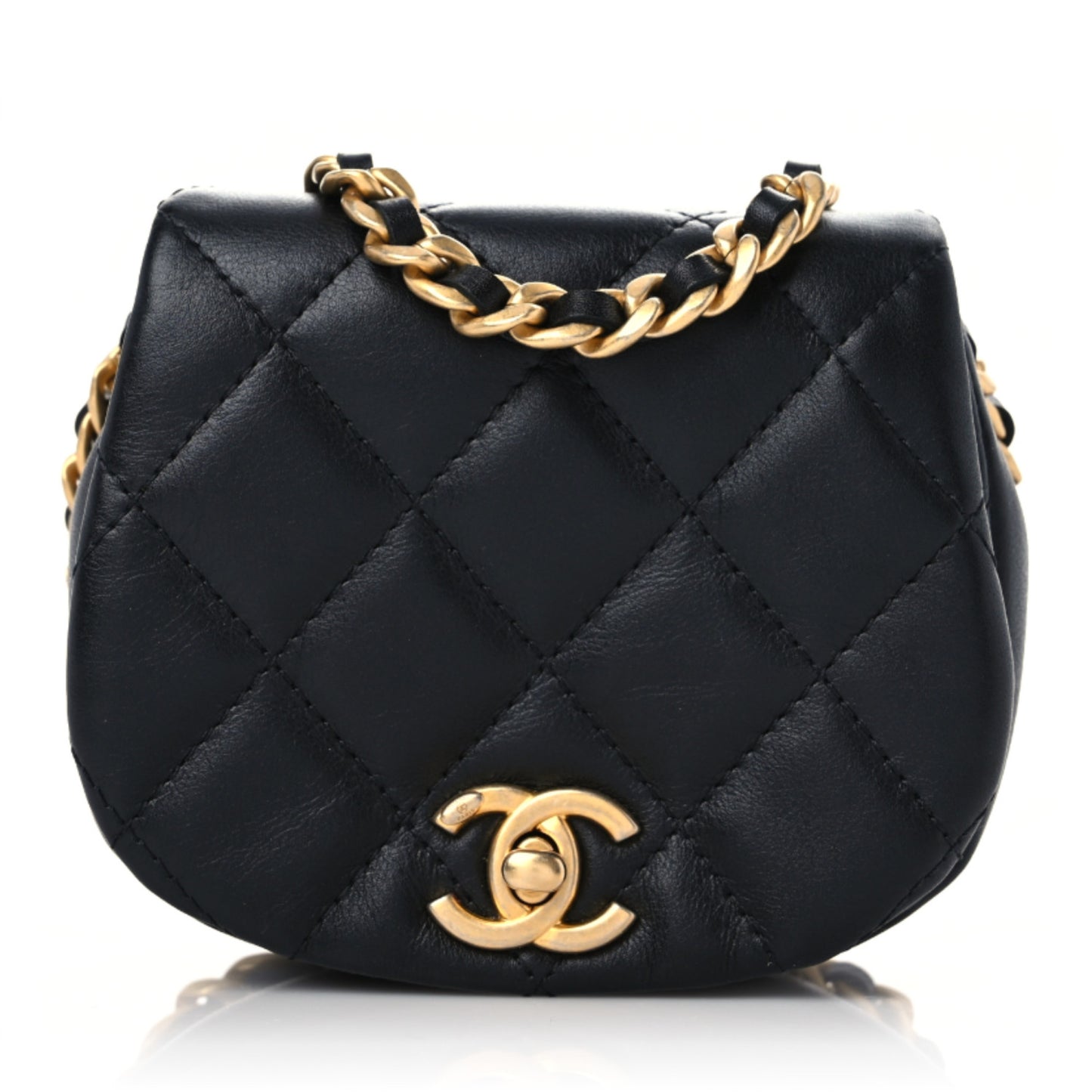 Calfskin Quilted Mini Coco Mail Clutch with Chain Black