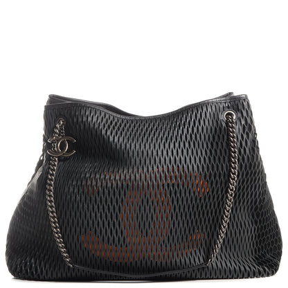 Chanel Calfskin Laser Cut Perforated CC Tote Black 1 of 7