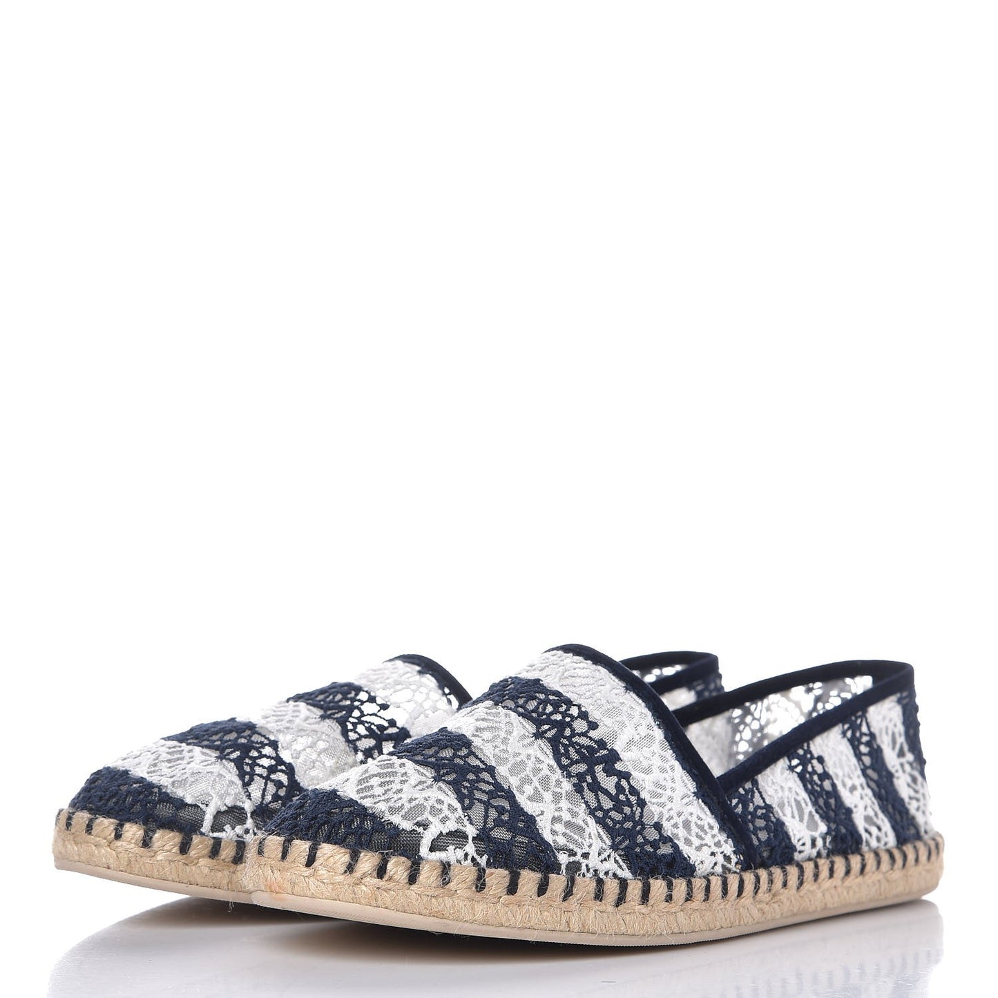 Crochet Lace Stripe Espadrille Flats 40 Navy