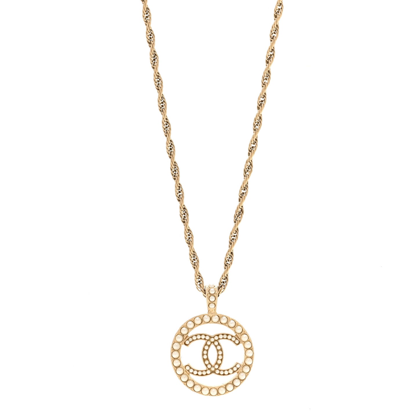 Pearl CC Round Pendant Necklace Gold