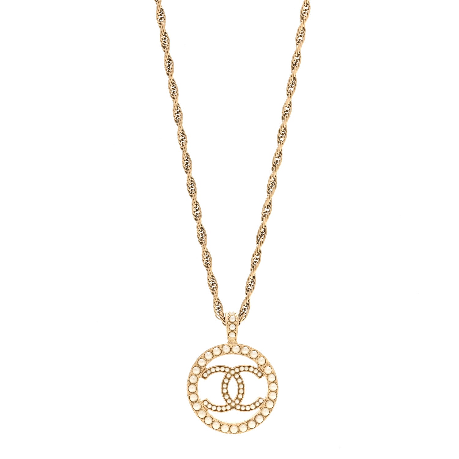 Chanel Pearl CC Round Pendant Necklace Gold 4 of 6