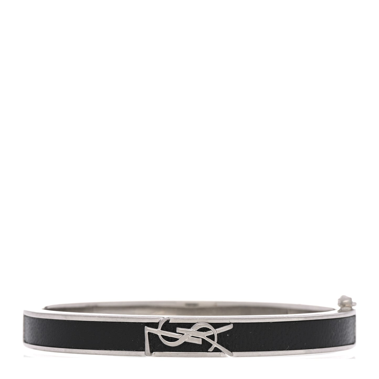 Metal Calfskin YSL Bracelet M Black