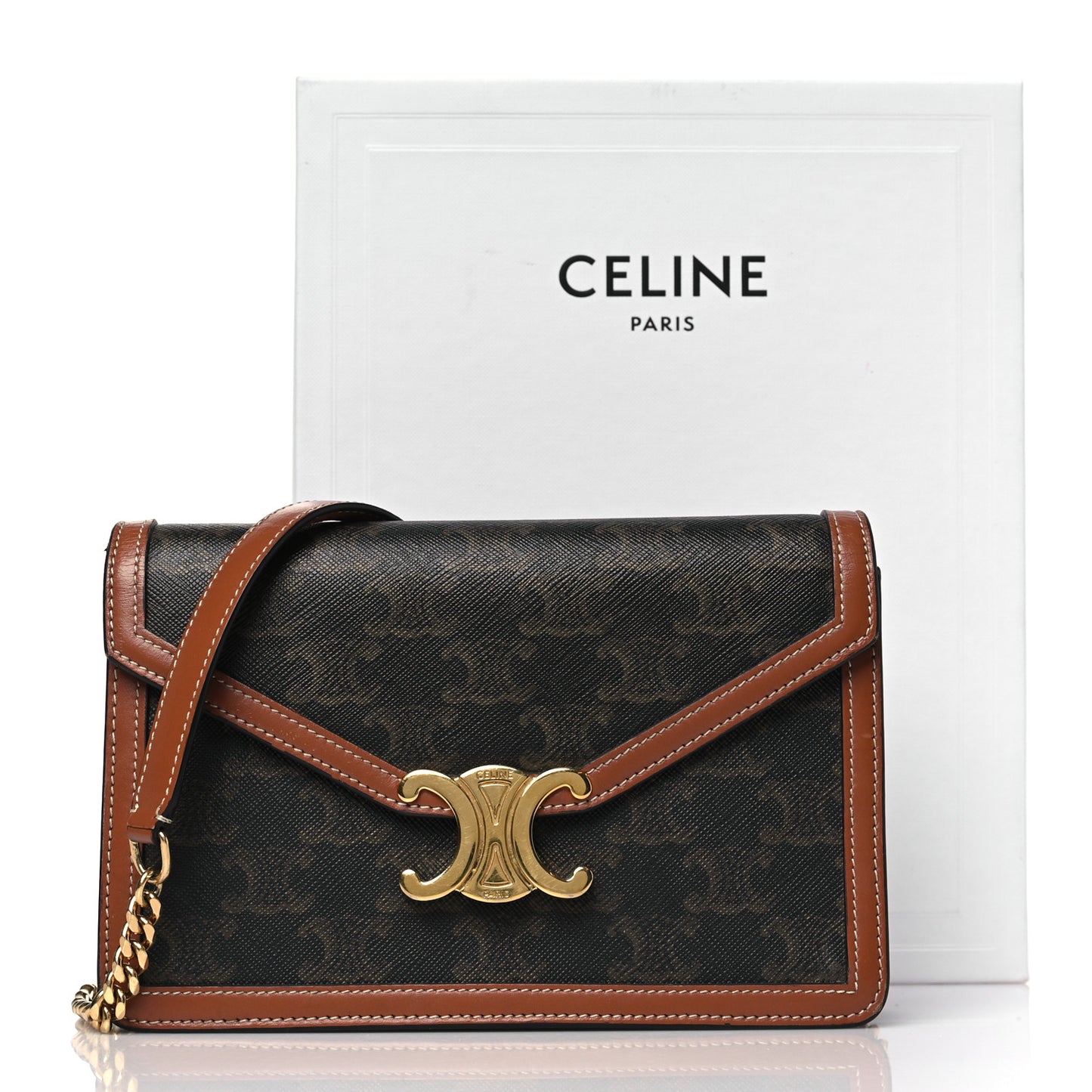 Triomphe Canvas Calfskin Margo Wallet on Chain Tan