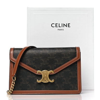Celine Triomphe Canvas Calfskin Margo Wallet on Chain Tan 13 of 13