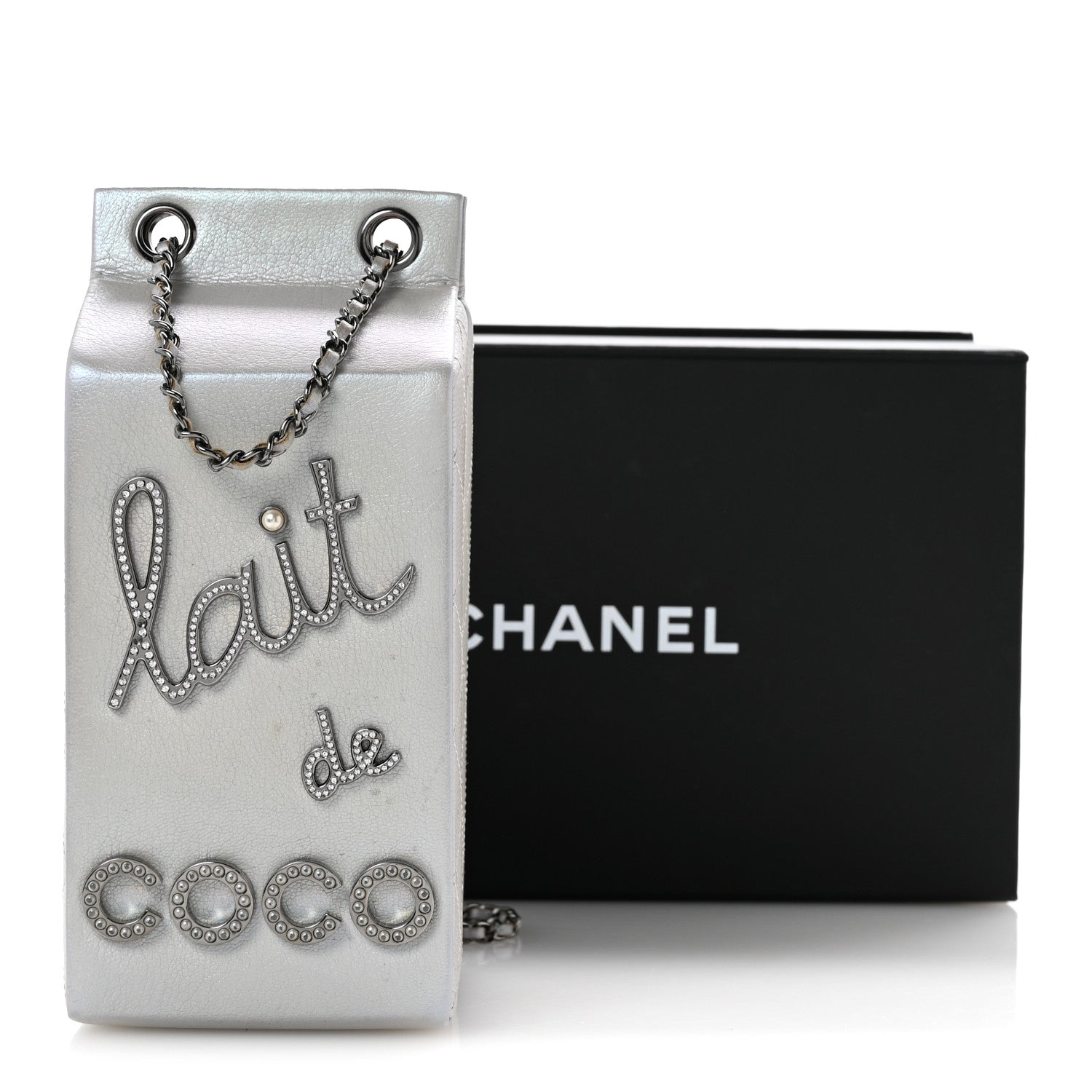 Chanel Metallic Goatskin Lait de Coco Milk Carton Bag Silver 14 of 14