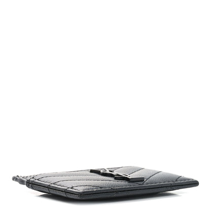 Saint Laurent Grain De Poudre Matelasse Chevron Monochrome Monogram Credit Card Case Black 4 of 7