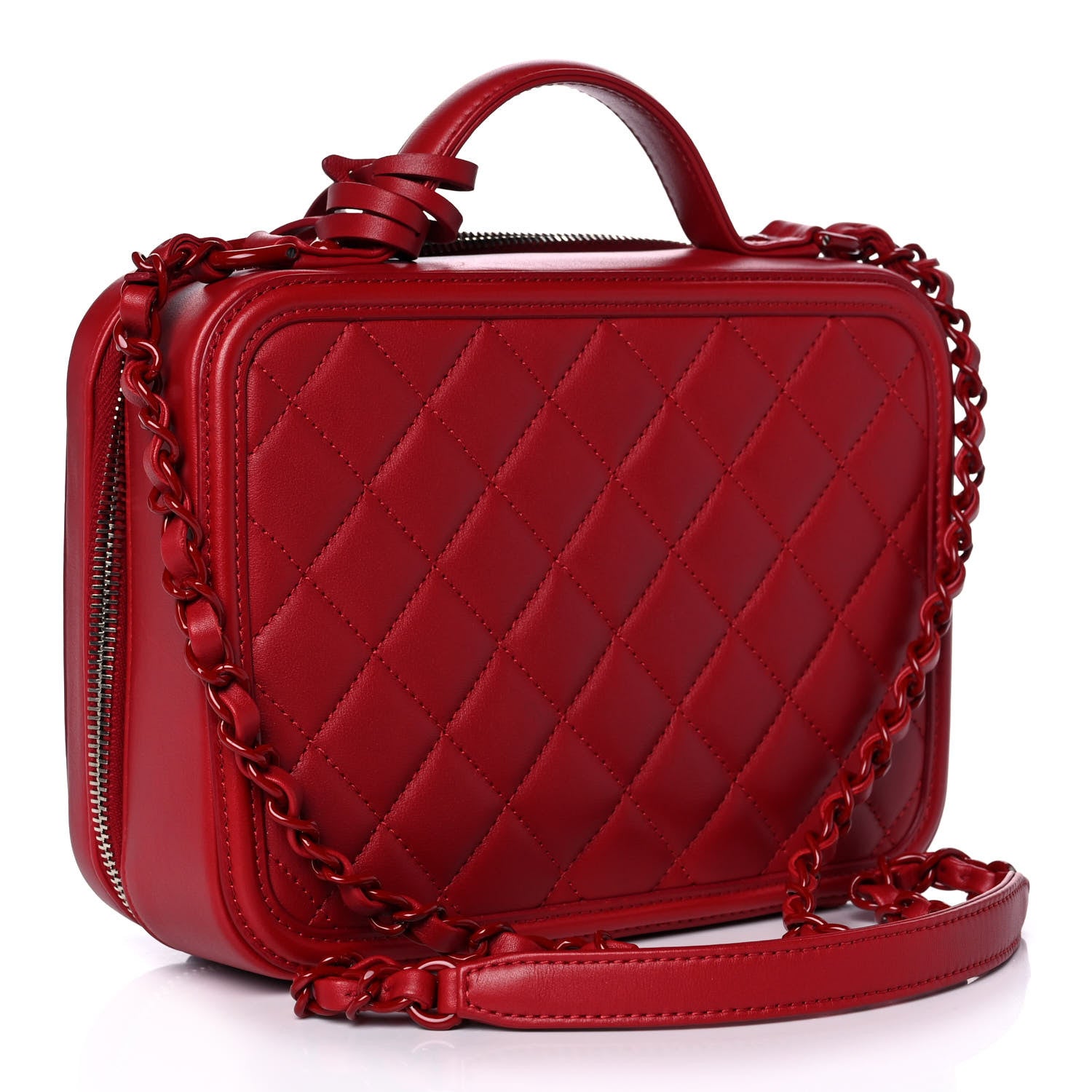 Chanel Lambskin Quilted Medium CC Filigree Vanity Case Dark Red 3 of 11