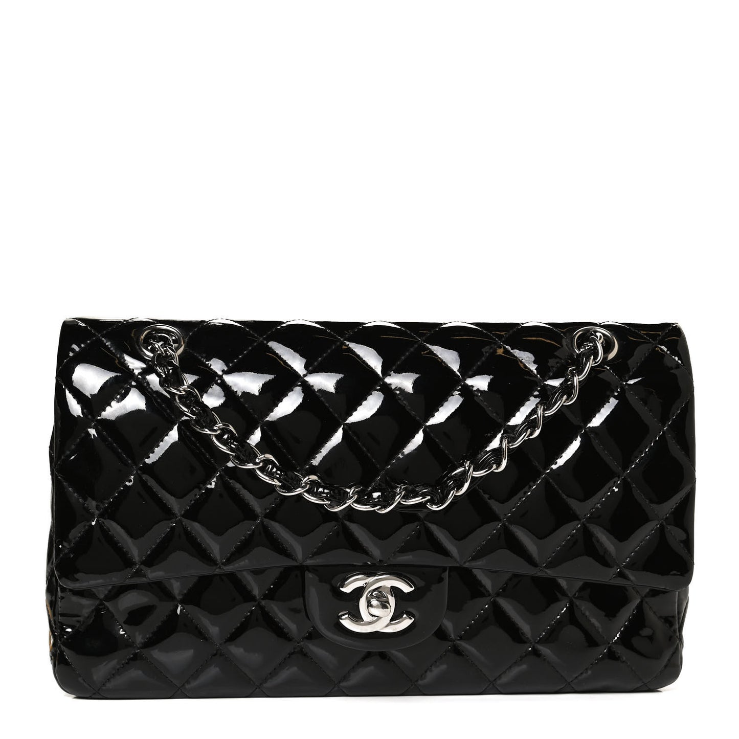 Patent Quilted Medium Double Flap Black
