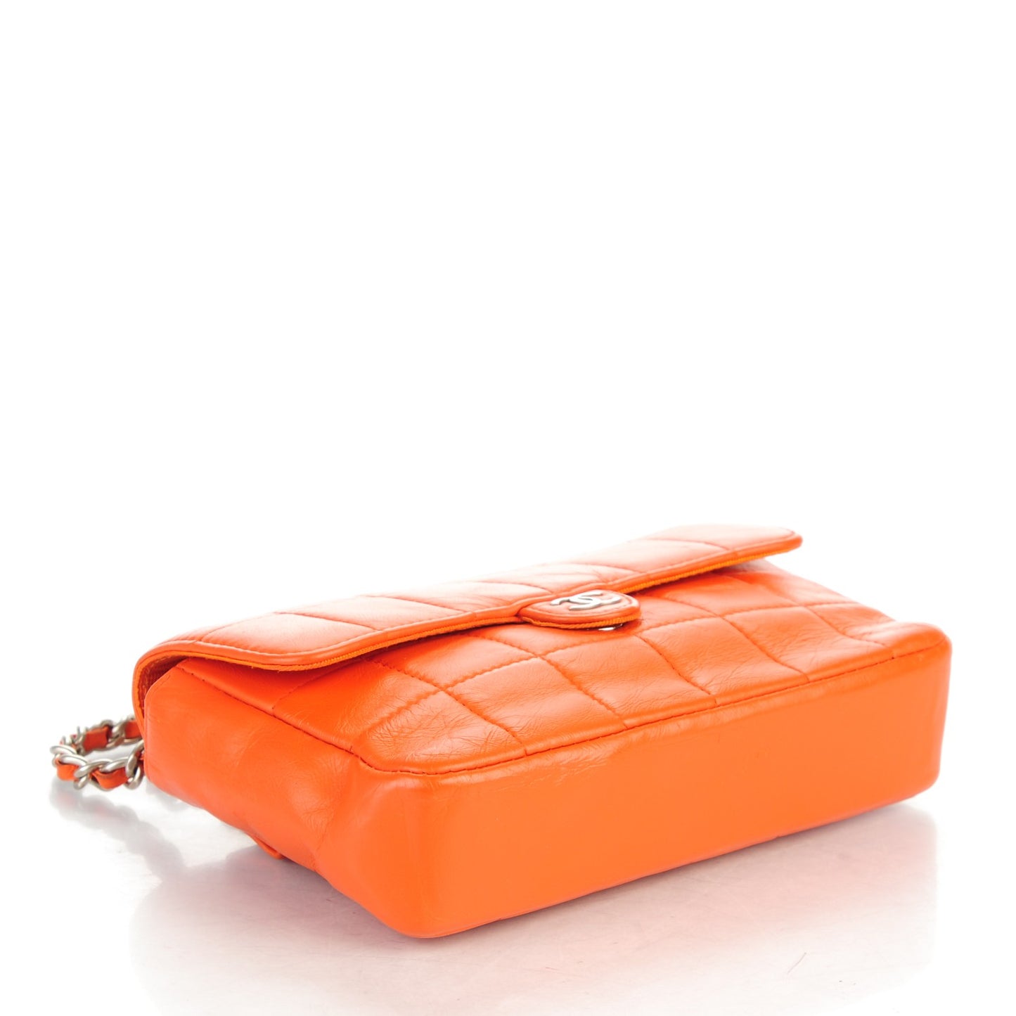 Lambskin Square Stitched Mini Convertible Flap Belt Orange