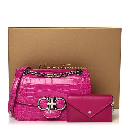 Salvatore Ferragamo Crocodile Gancio Shoulder Bag Cerise 15 of 15