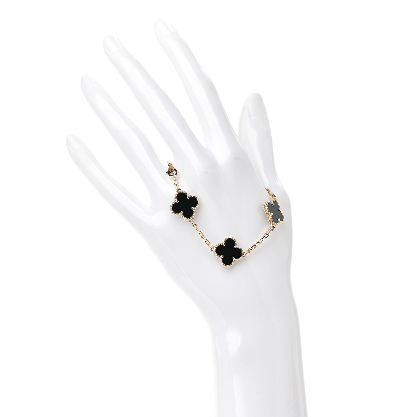 18K Yellow Gold Black Onyx 5 Motifs Vintage Alhambra Bracelet