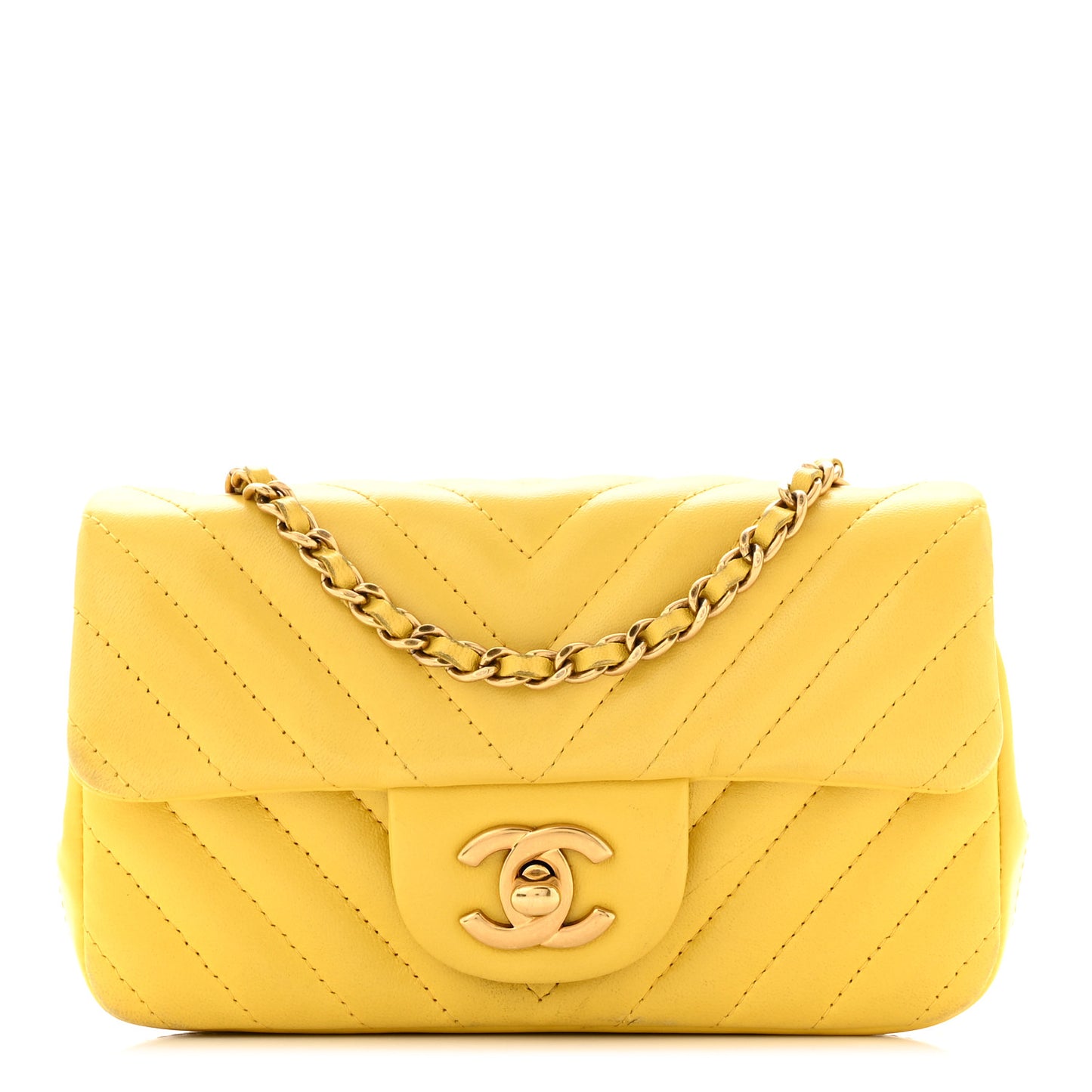 Lambskin Chevron Quilted Extra Mini Rectangular Flap Yellow