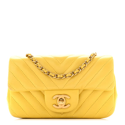 Chanel Lambskin Chevron Quilted Extra Mini Rectangular Flap Yellow 1 of 16