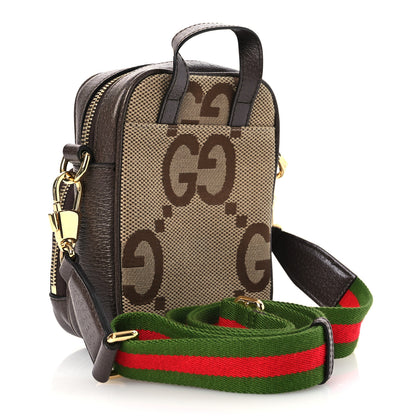 Gucci Monogram Jumbo GG Textured Dollar Calfskin Web Shoulder Bag Camel Ebony New Acero 3 of 11