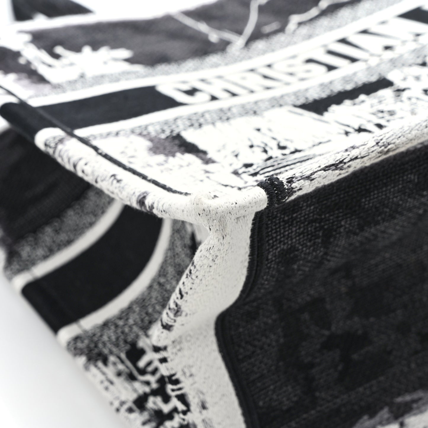 Canvas Embroidered Medium New York Book Tote Black White