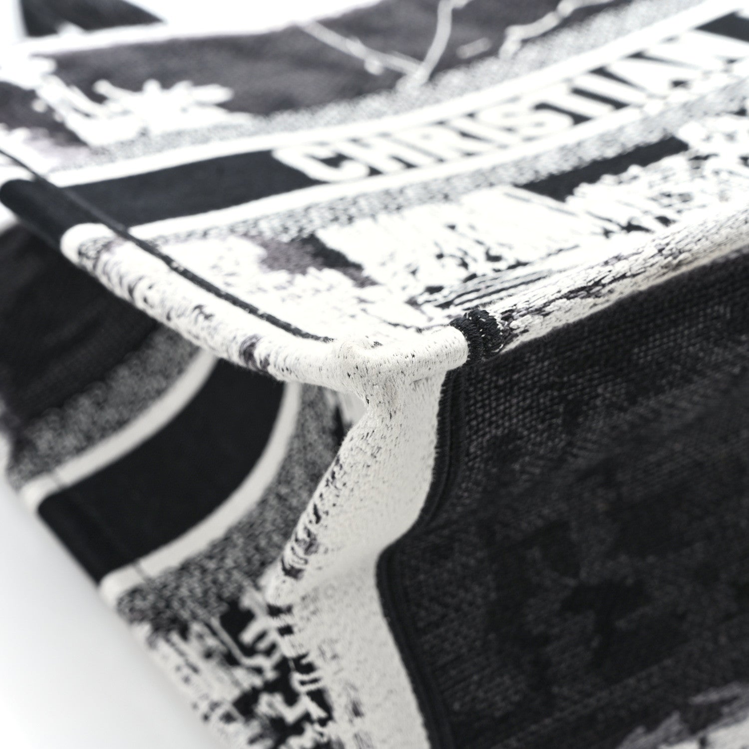 Christian Dior Canvas Embroidered Medium New York Book Tote Black White 10 of 13