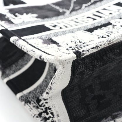 Christian Dior Canvas Embroidered Medium New York Book Tote Black White 10 of 13