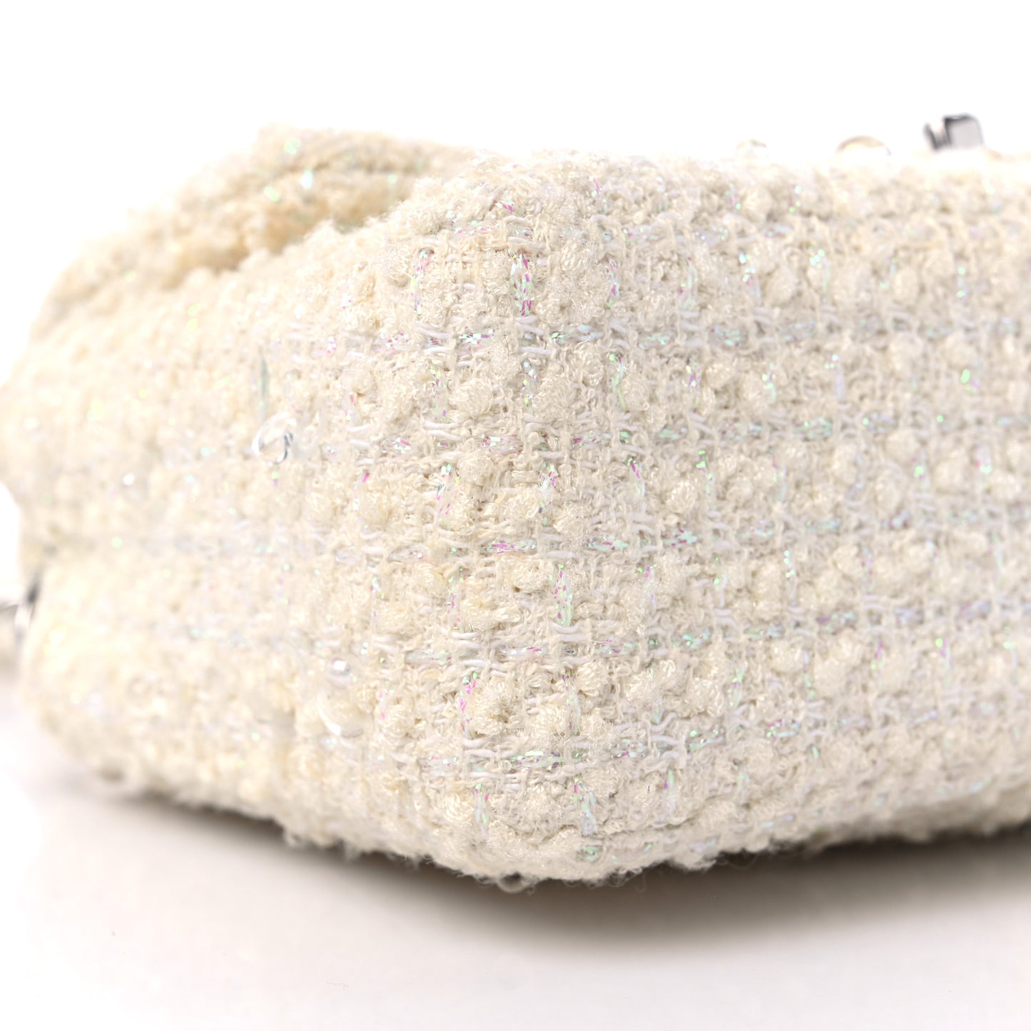 Tweed Beaded Mini Rectangular Flap White