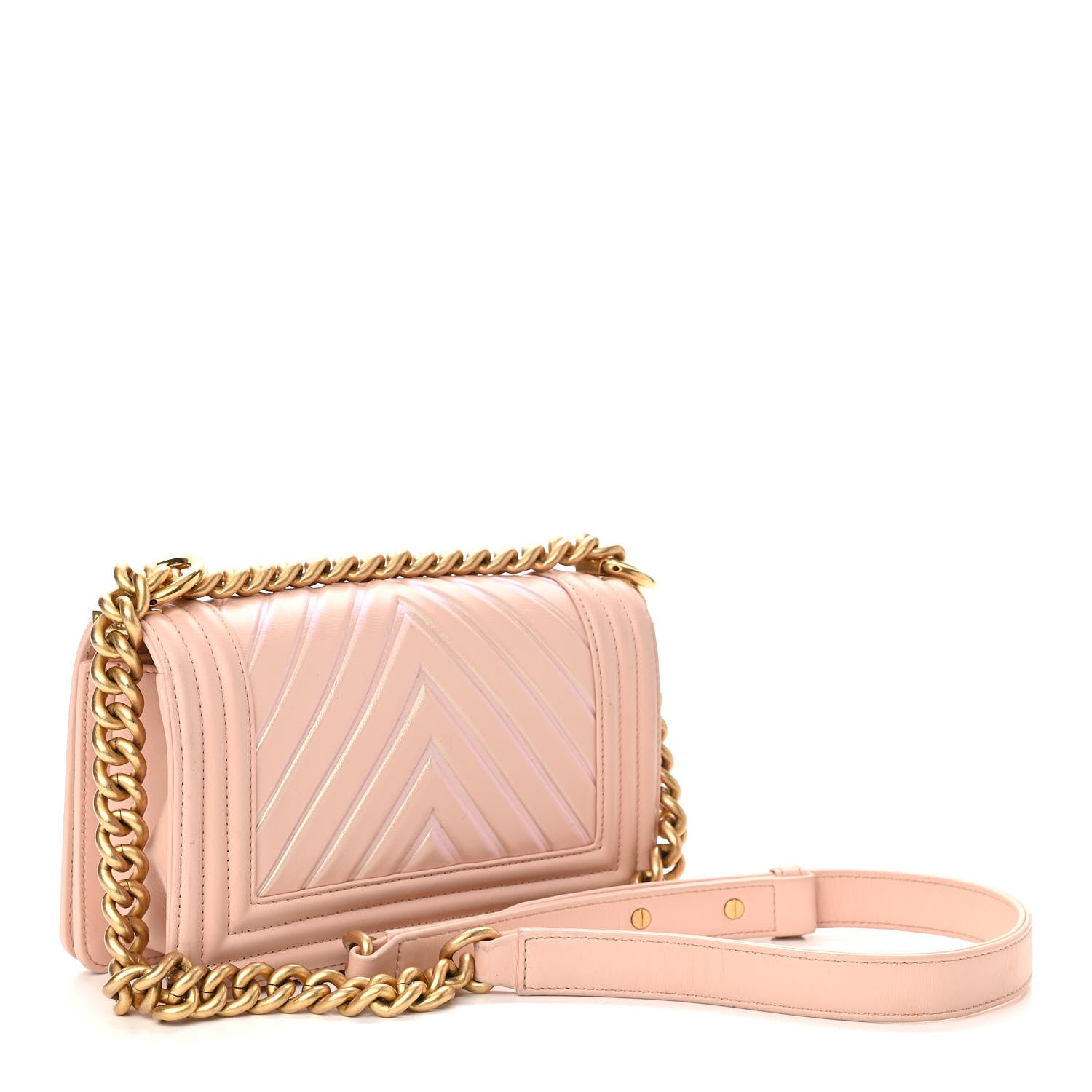Chanel Painted Calfskin Chevron Embossed Small Boy Flap Nude 4 of 23