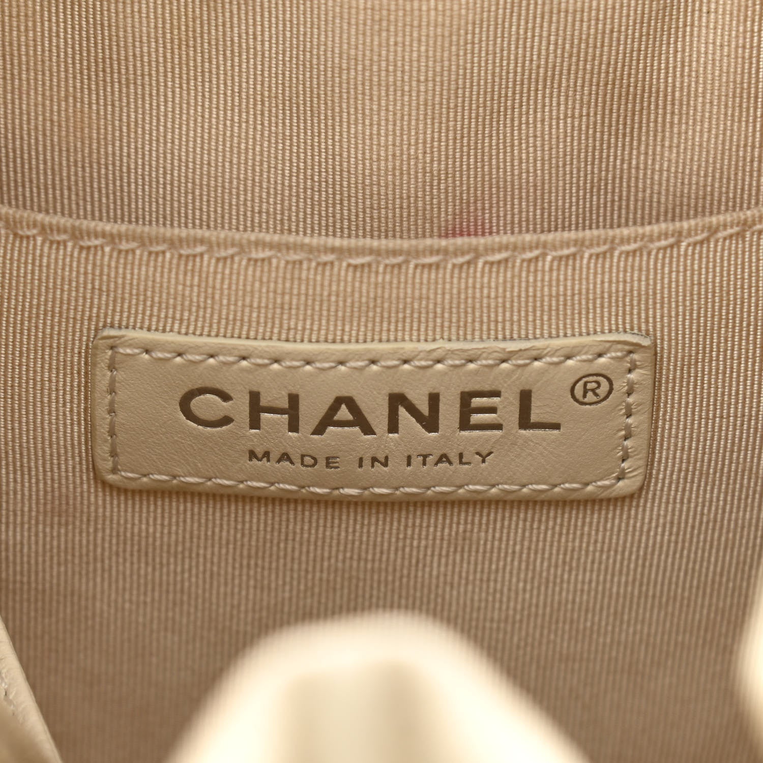 Chanel Caviar Flat Quilted CC Chain Bucket Drawstring Bag Light Beige 6 of 14