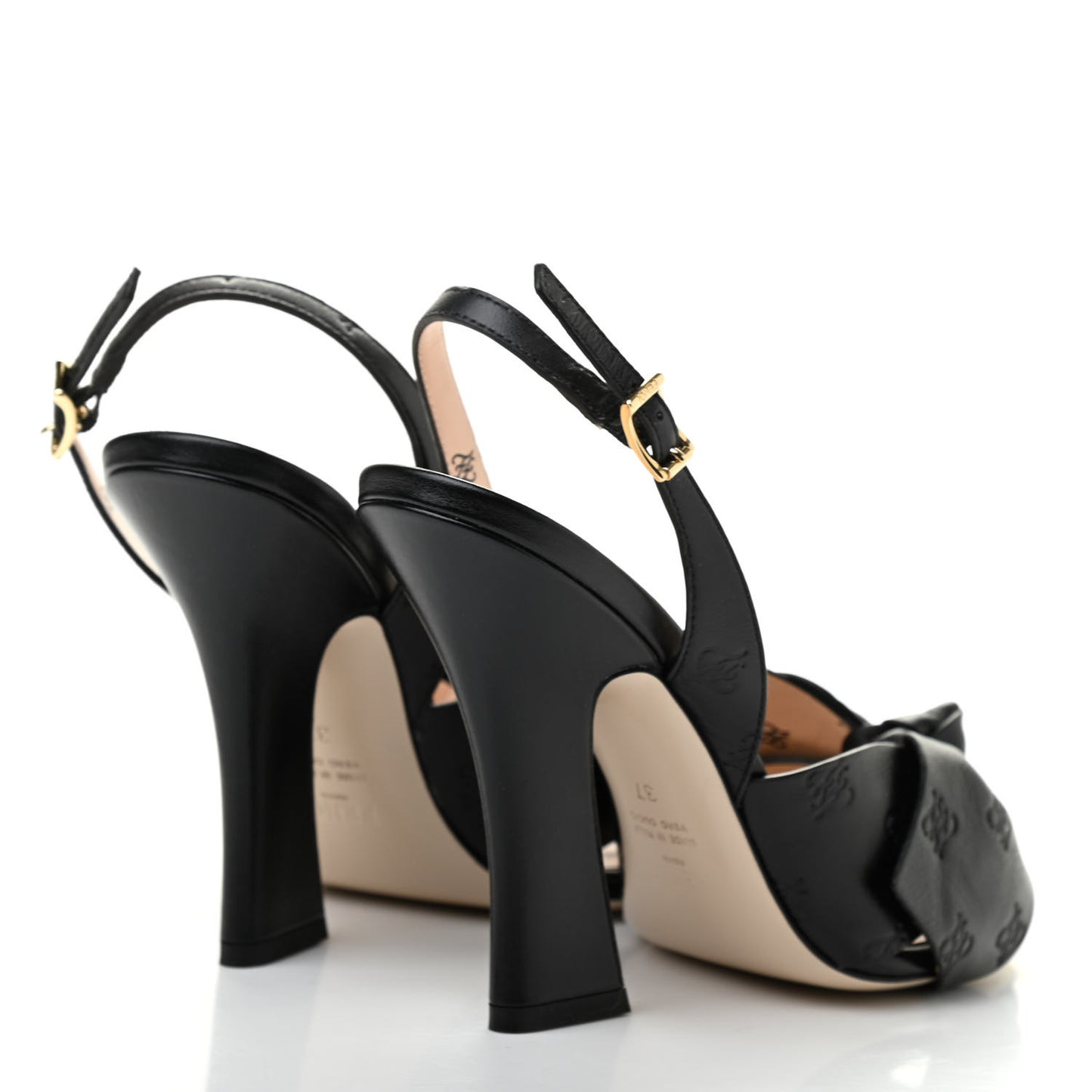 Calfskin Karligraphy Embossed Ffreedom Slingback Sandals 37 Black