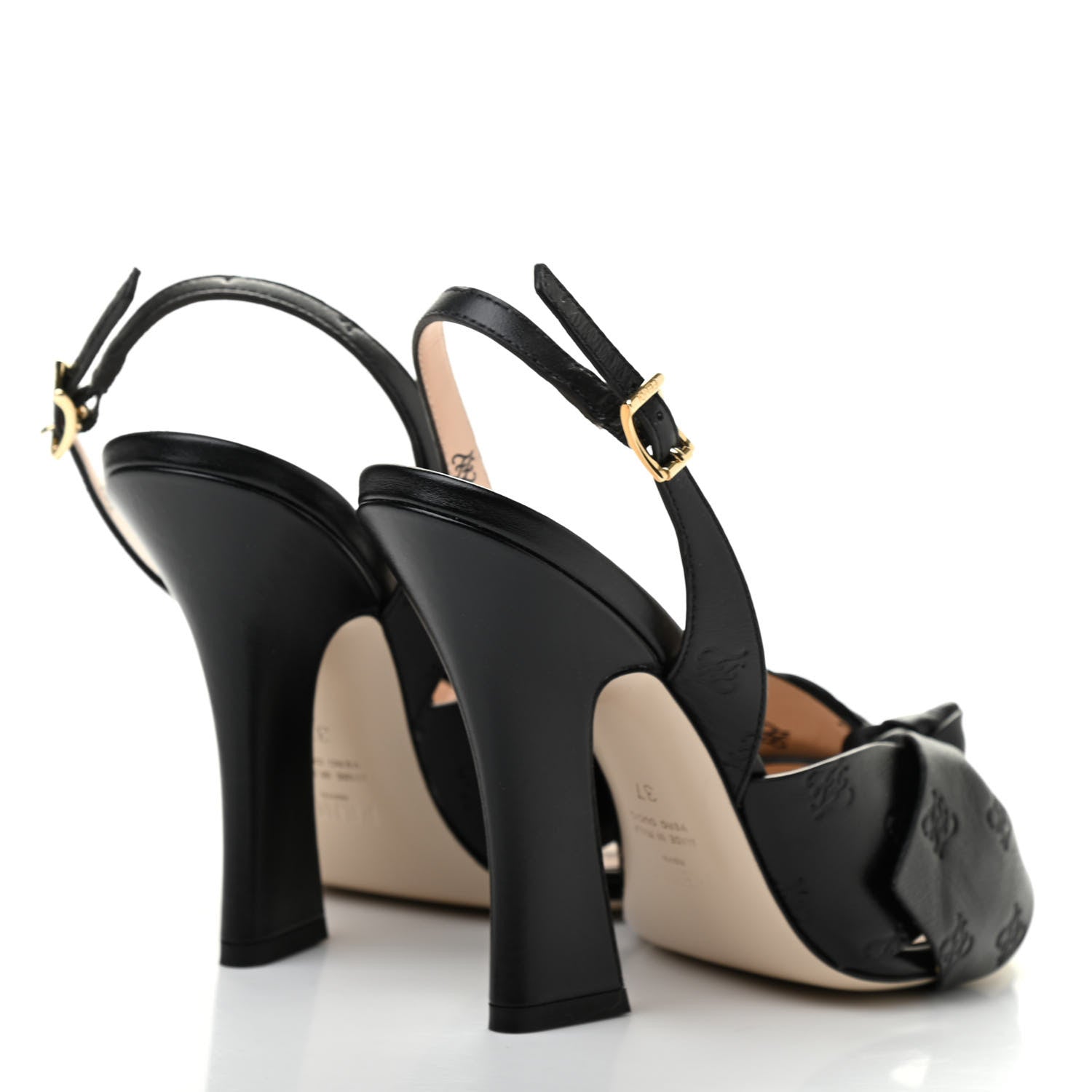 Fendi Calfskin Karligraphy Embossed Ffreedom Slingback Sandals 37 Black 4 of 7