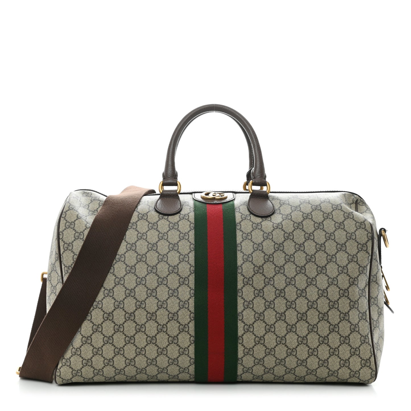 GG Supreme Monogram Textured Dollar Calfskin Web Medium Ophidia Carry-On Duffle Bag Beige Ebony New Acero