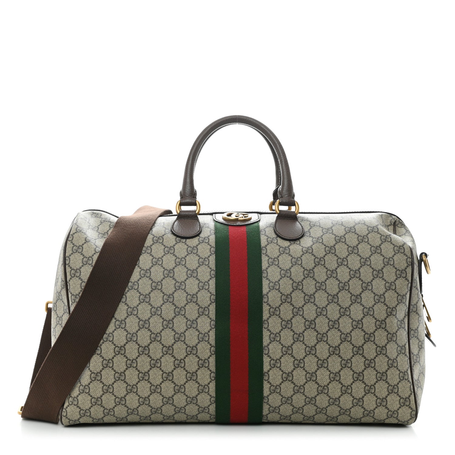 Gucci GG Supreme Monogram Textured Dollar Calfskin Web Medium Ophidia Carry-On Duffle Bag Beige Ebony New Acero 1 of 13