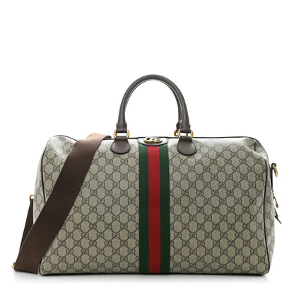 Gucci GG Supreme Monogram Textured Dollar Calfskin Web Medium Ophidia Carry-On Duffle Bag Beige Ebony New Acero 1 of 13