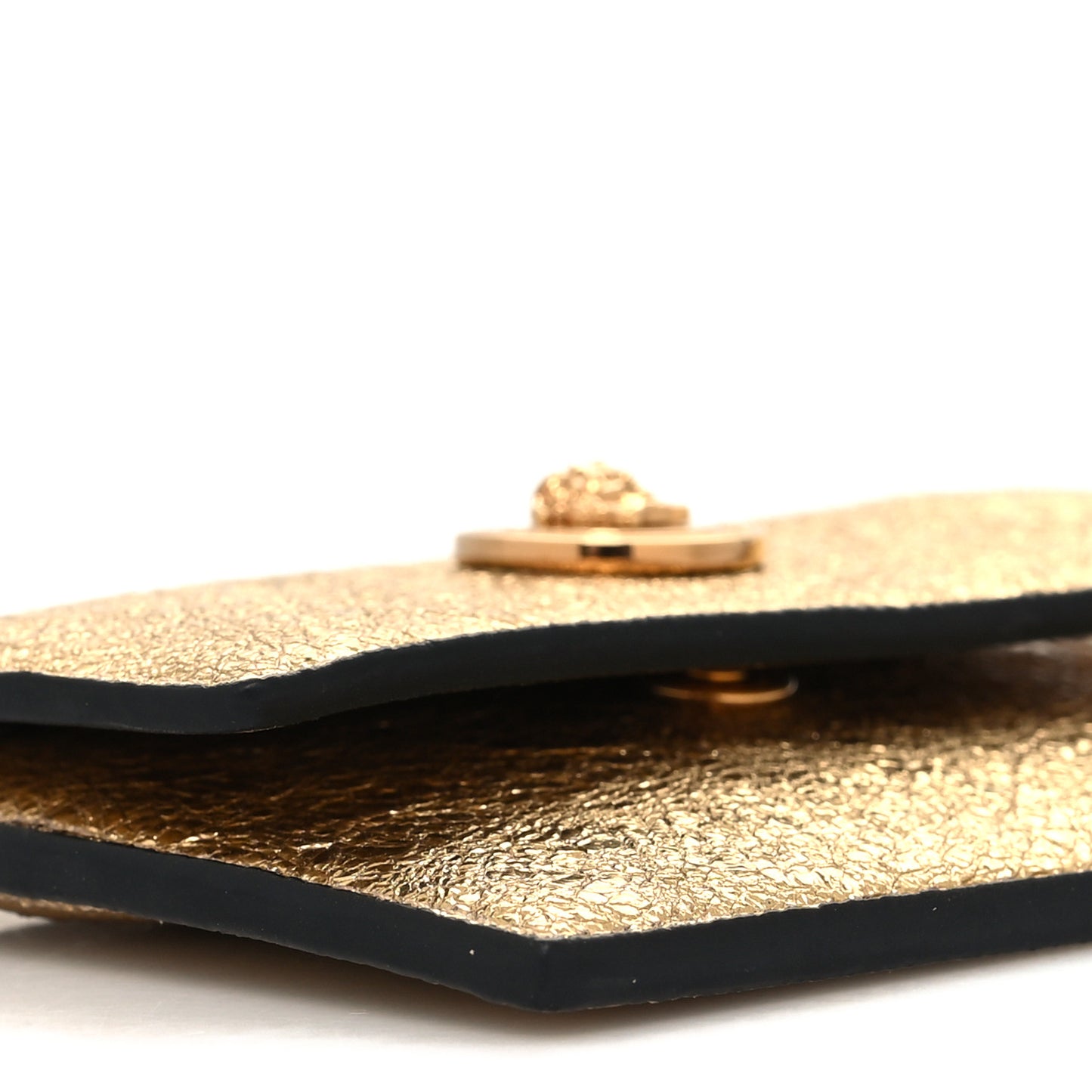 Metallic Calfskin Medusa Chain Card Holder Gold
