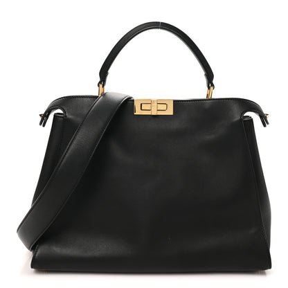 Fendi Vitello Tahiti Burro Large Peekaboo Iconic Essentially Satchel Black Corda 1 of 9