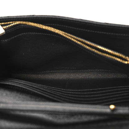Saint Laurent Grain De Poudre Matelasse Chevron Monogram Chain Wallet  Black 6 of 11