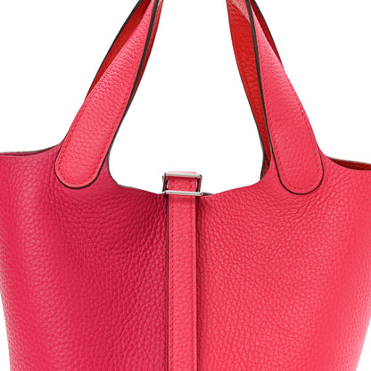 Hermes Taurillon Clemence Tri-Color Picotin Lock 18 PM Rose Extreme Rose Mexico Rouge De Coeur 8 of 11