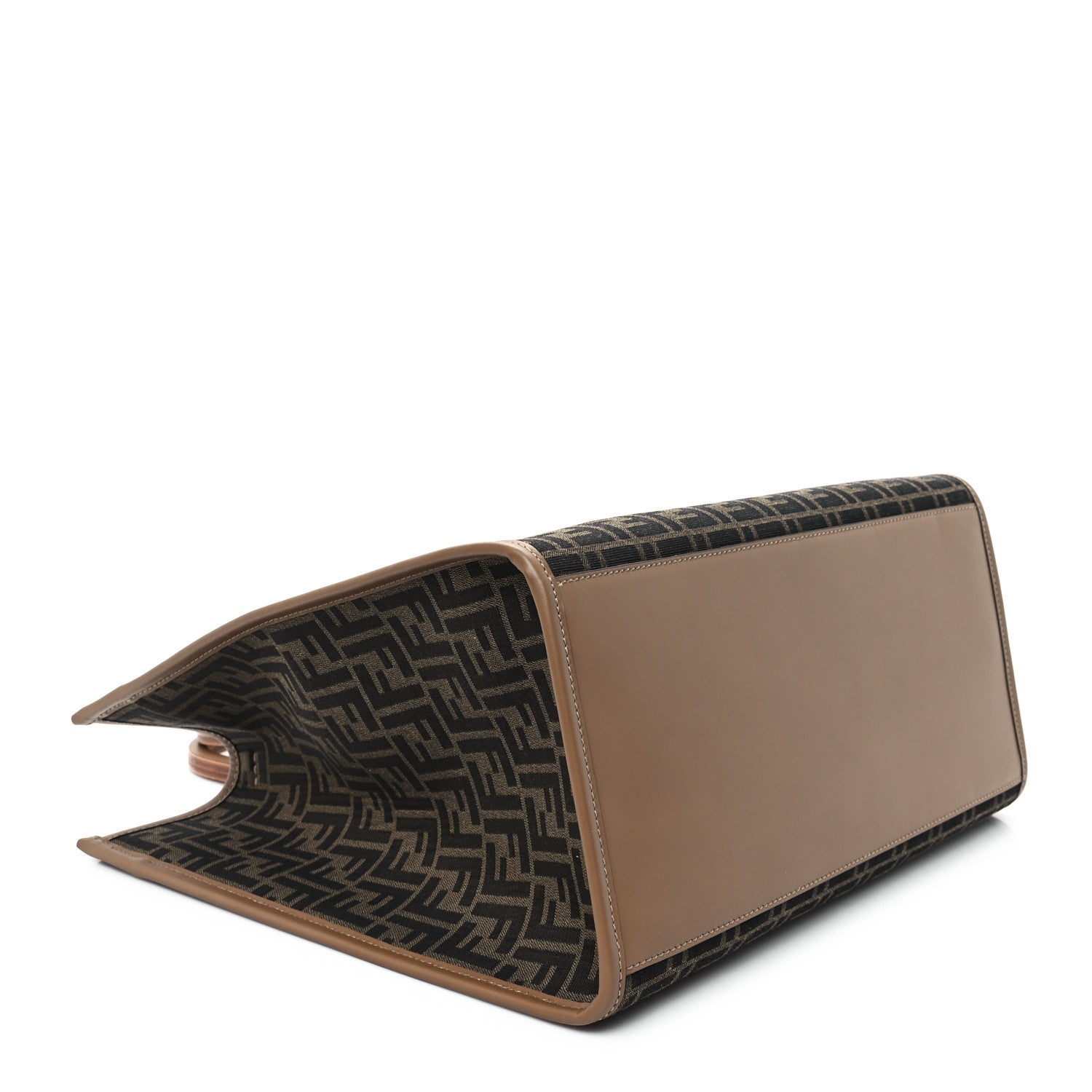 Fendi Fabric Jacquard FF 1974 Logo Large Fendi Sunshine Shopper Tote Tobacco Moro Sand 4 of 10