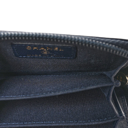 Chanel Lambskin Quilted Zip Around Boy Coin Purse Wallet Navy 6 of 9