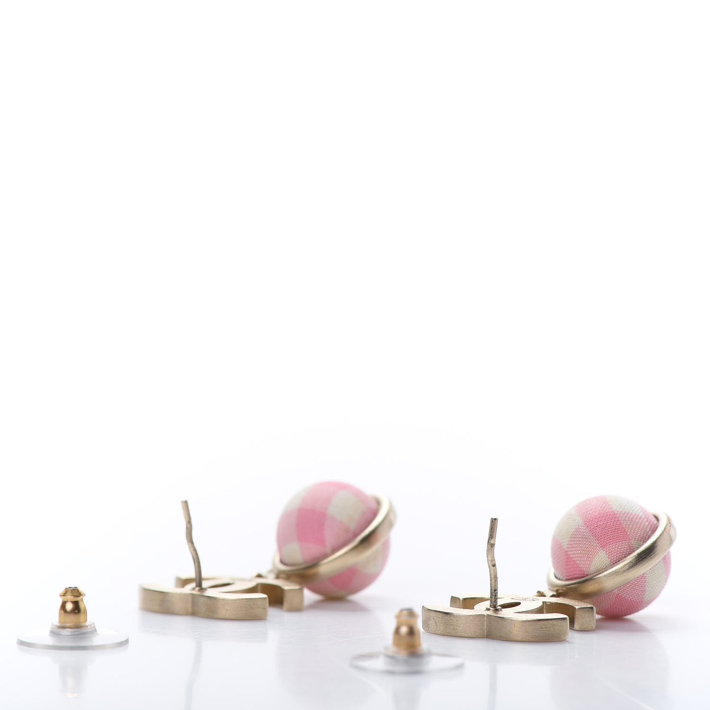 Silk Enamel Plaid CC Earrings Pink White