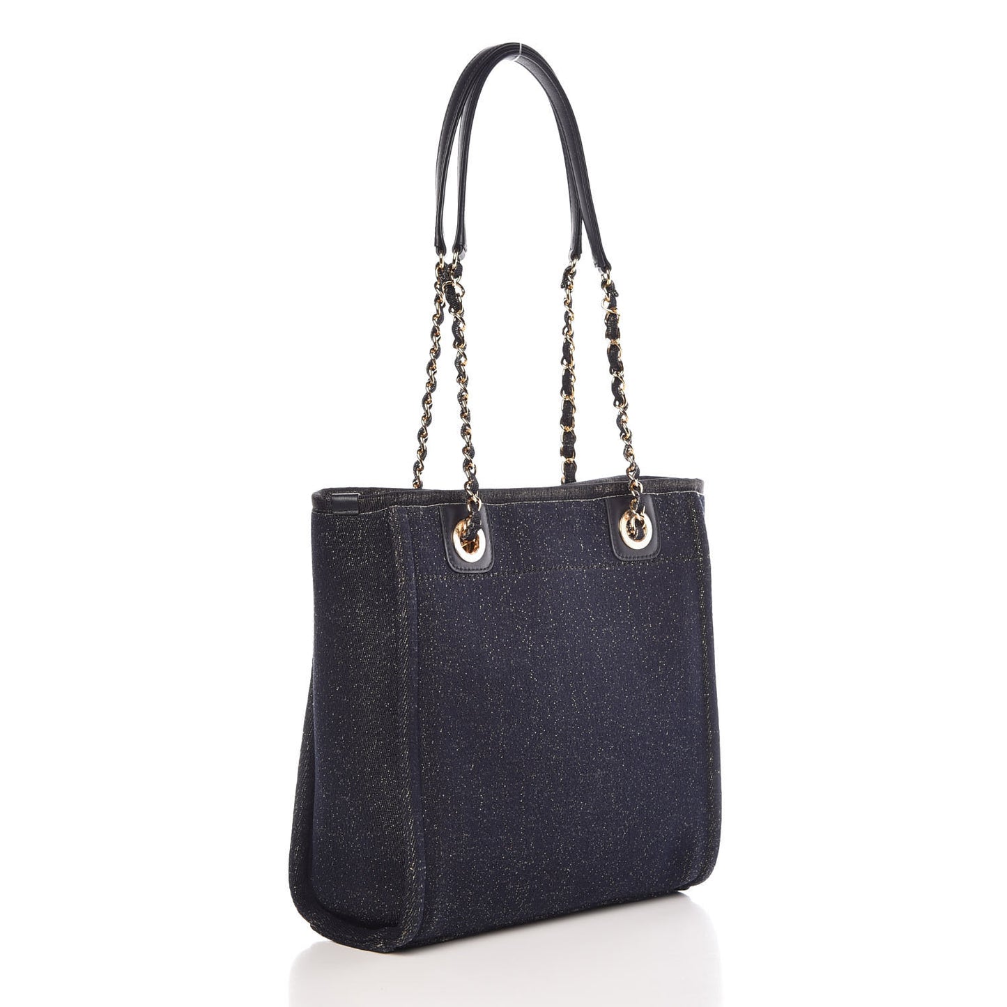 Lurex Canvas Mini Deauville Tote Navy Blue Gold