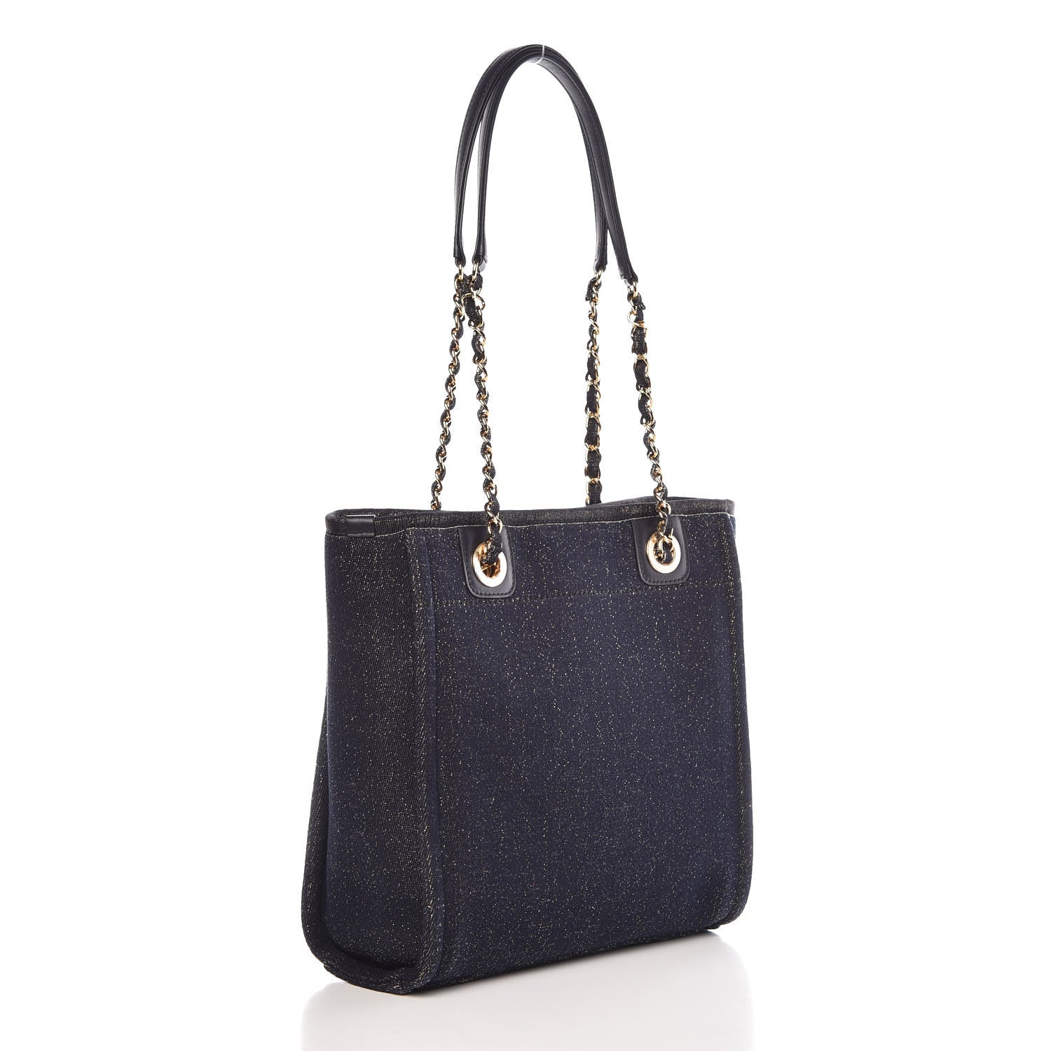Chanel Lurex Canvas Mini Deauville Tote Navy Blue Gold 4 of 11