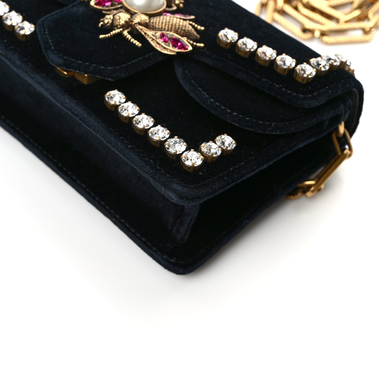 Velvet Crystal Mini Bee Broadway Shoulder Bag Black