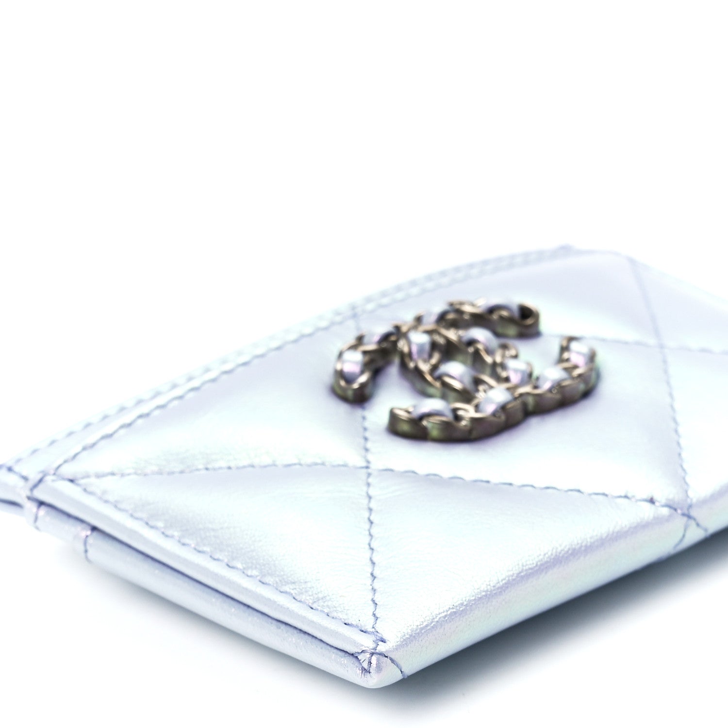 Chanel Iridescent Calfskin Quilted Chanel 19 Card Holder Light Purple 11 of 13