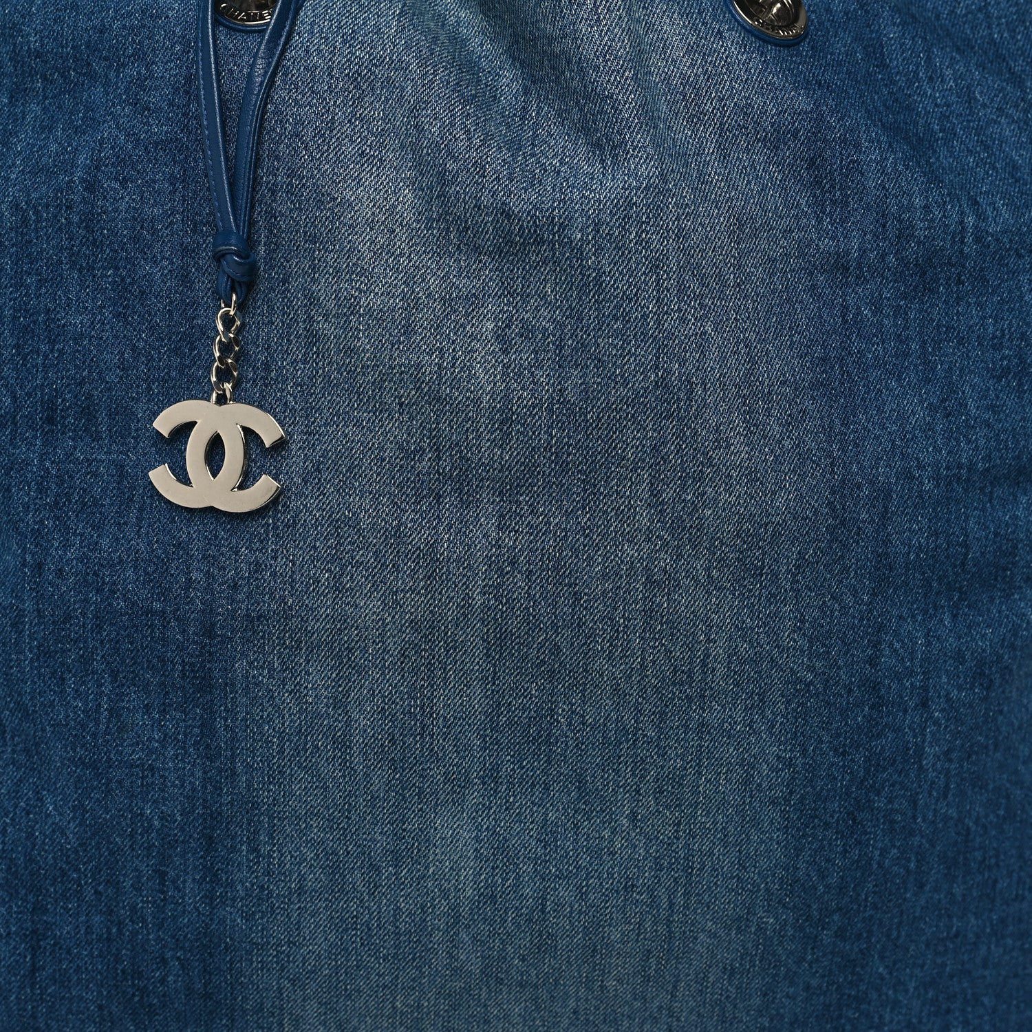 Chanel Denim Printed Shopping Bag Blue 10 of 12