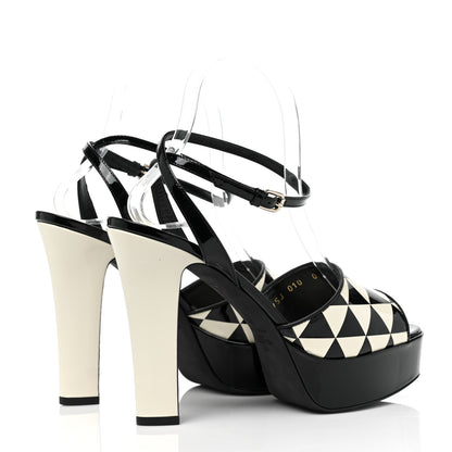 Valentino Garavani Patent Chevron Shiny Fever Ankle Strap 85/115mm Platform Sandals 38.5 Black Light Ivory 4 of 9
