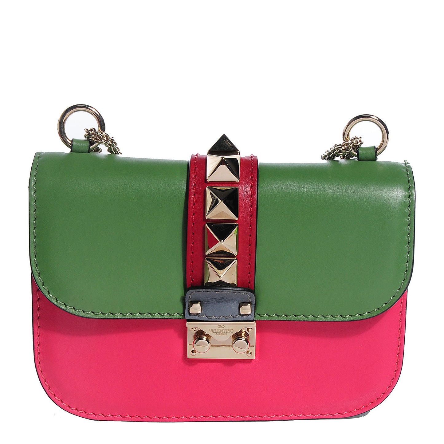 Vitello Small Glam Lock Rockstud Flap Green Deep Rose Grey Scarlet