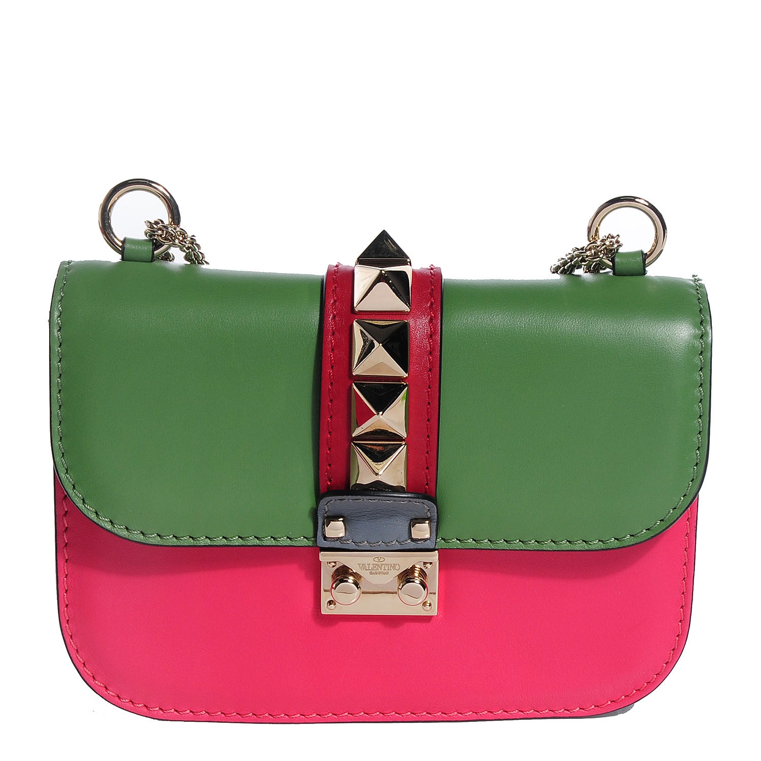 Valentino Garavani Vitello Small Glam Lock Rockstud Flap Green Deep Rose Grey Scarlet 1 of 7