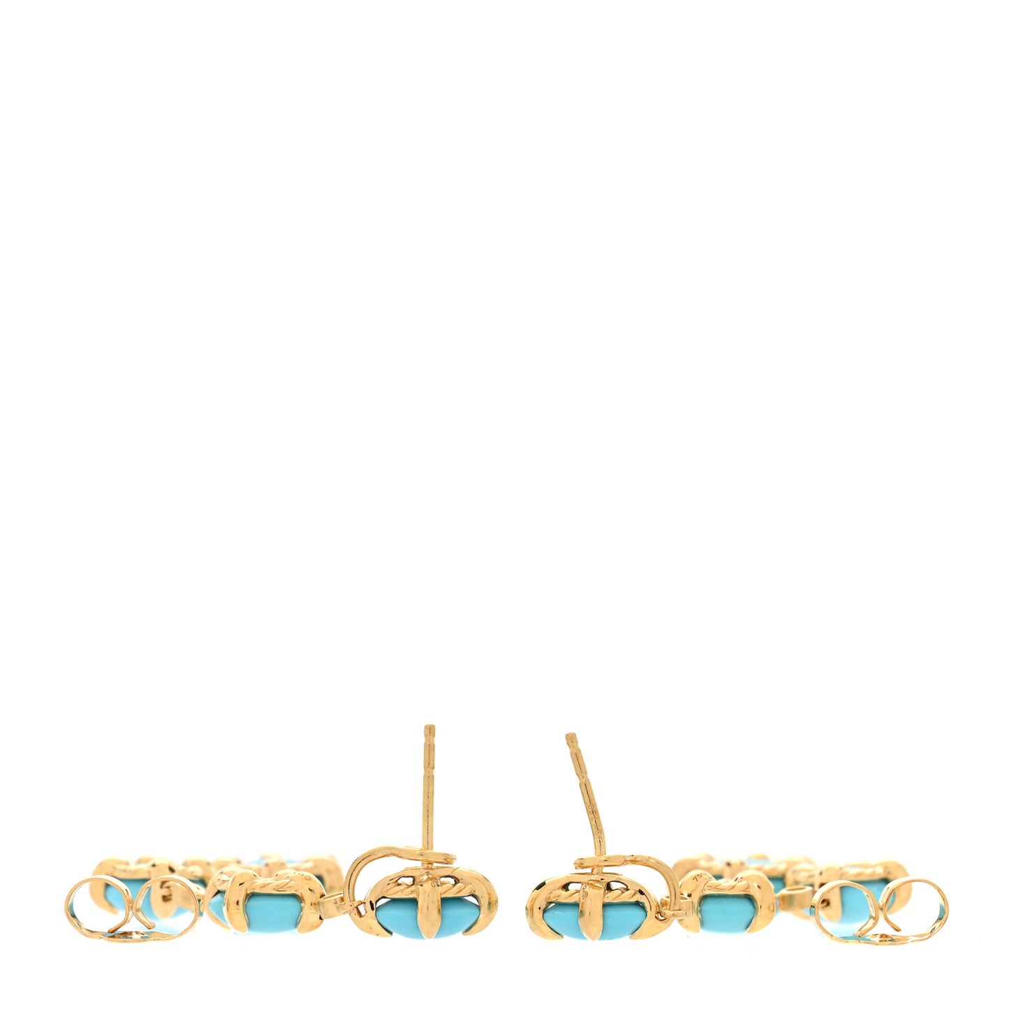 18K Yellow Gold Diamond Turquoise Chatelaine Drop Earrings