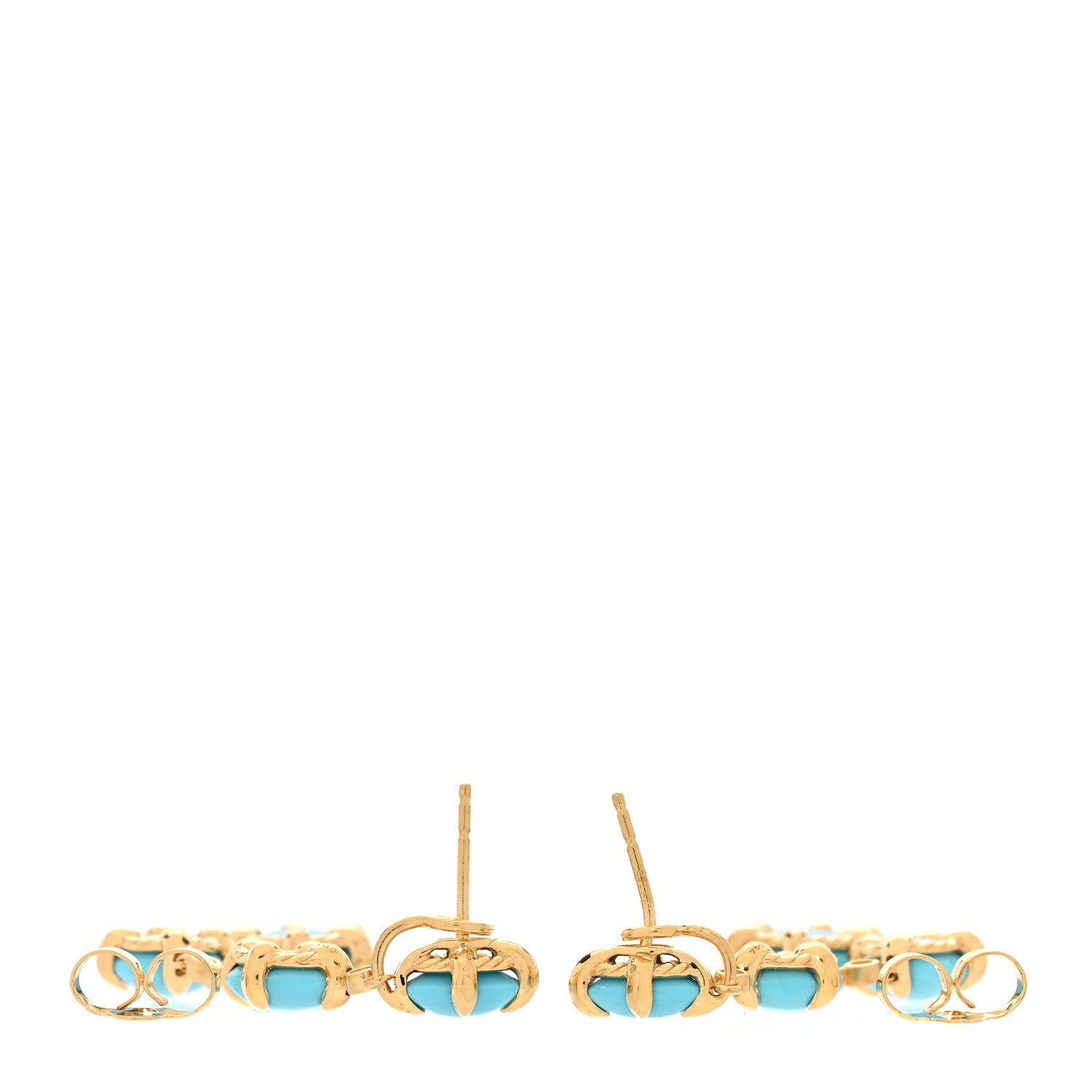David Yurman 18K Yellow Gold Diamond Turquoise Chatelaine Drop Earrings 3 of 5