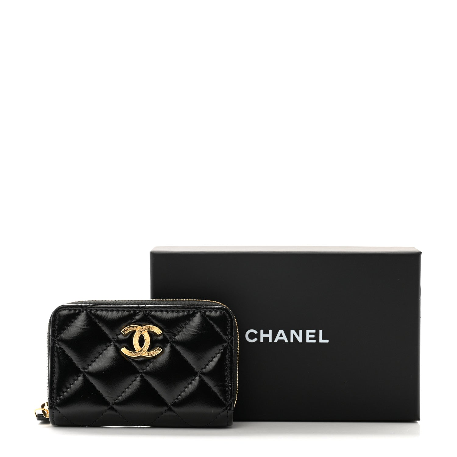 Chanel Shiny Lambskin Quilted Textured CC Zip Coin Purse Black 10 of 10